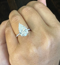Load image into Gallery viewer, Pear Shape And Round Cut Diamonds Engagement Ring IGI Certified 14k Solid White Gold Hidden Halo Style Wedding Ring 5.50ctw G-VS2