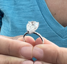 Load image into Gallery viewer, Pear Shape And Round Cut Diamonds Engagement Ring IGI Certified 14k Solid White Gold Hidden Halo Style Wedding Ring 5.50ctw G-VS2