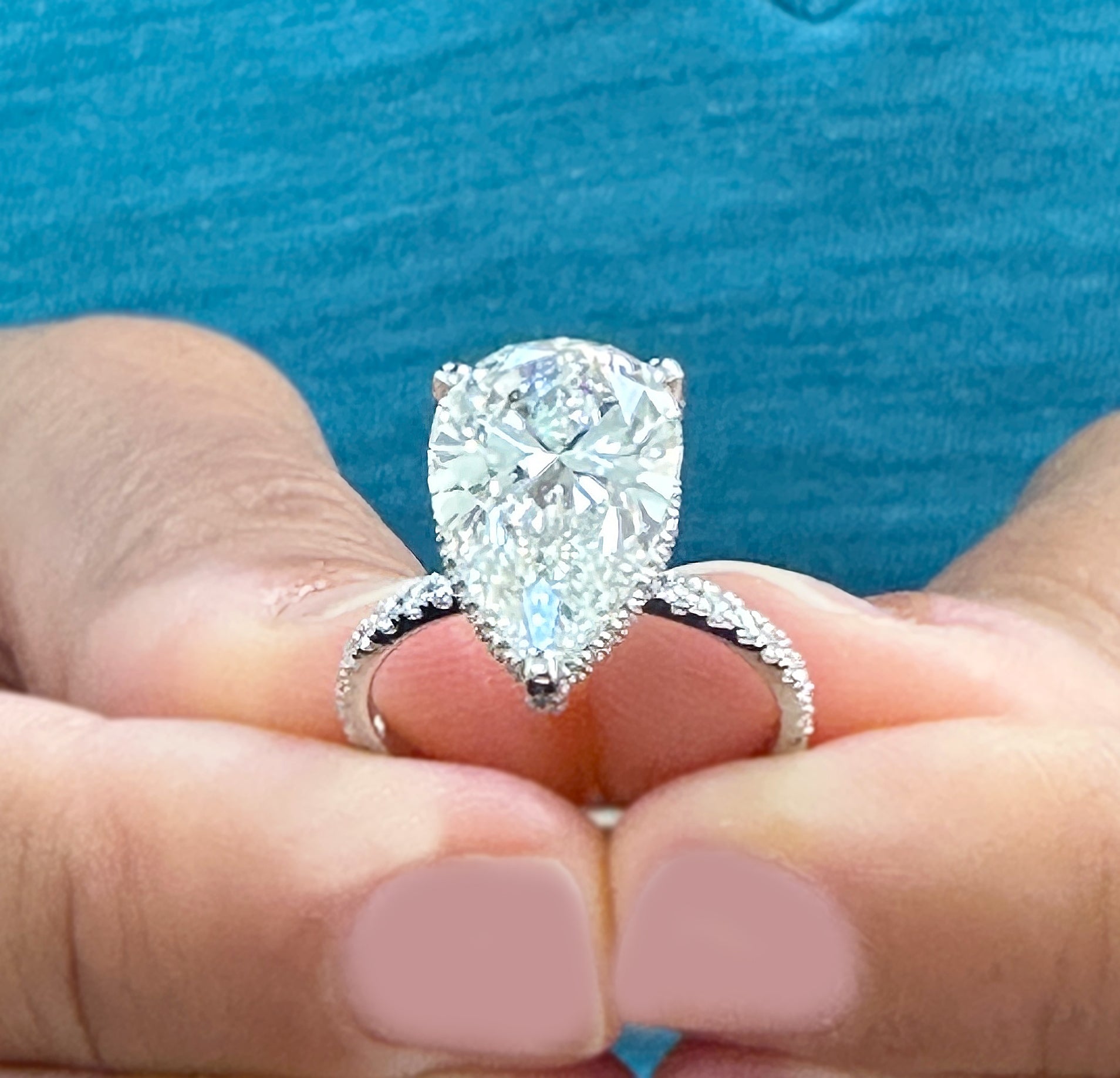 Moissanite Engagement Pear Engagement Ring No Halo Pear