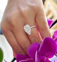 Load image into Gallery viewer, Pear Shape And Round Cut Diamonds Engagement Ring IGI Certified 14k Solid White Gold Hidden Halo Style Wedding Ring 5.50ctw G-VS2