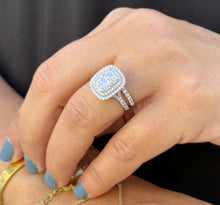 Load image into Gallery viewer, Cushion Cut And Round Cut Diamond Engagement Ring And Matching Band IGI Certified 14k Solid White Gold Double Halo Bridal Set 2.70ct F-VS2