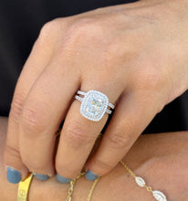 Load image into Gallery viewer, Cushion Cut And Round Cut Diamond Engagement Ring And Matching Band IGI Certified 14k Solid White Gold Double Halo Bridal Set 2.70ct F-VS2