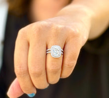Load image into Gallery viewer, Cushion Cut And Round Cut Diamond Engagement Ring And Matching Band IGI Certified 14k Solid White Gold Double Halo Bridal Set 2.70ct F-VS2