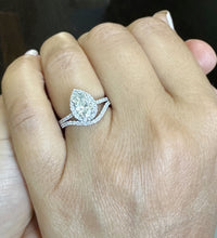 Load image into Gallery viewer, GIA Certified Natural Pear Shape And Round Cut Diamonds Engagement Ring And Band 14k Solid White Gold Halo Style Wedding Bridal Set 1.80ctw