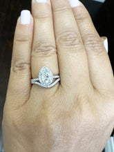 Load image into Gallery viewer, GIA Certified Natural Pear Shape And Round Cut Diamonds Engagement Ring And Band 14k Solid White Gold Halo Style Wedding Bridal Set 1.80ctw