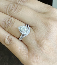 Load image into Gallery viewer, GIA Certified Natural Pear Shape And Round Cut Diamonds Engagement Ring And Band 14k Solid White Gold Halo Style Wedding Bridal Set 1.80ctw