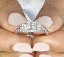 Load image into Gallery viewer, GIA Certifeid Natural Asscher Cut Center And Round Cut And Baguettes Cut Sides 14K Solid White Gold Diamond Engagement Ring Bezel Set 1.30ctw