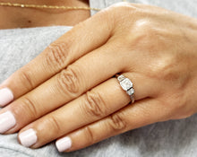 Load image into Gallery viewer, GIA Certifeid Natural Asscher Cut Center And Round Cut And Baguettes Cut Sides 14K Solid White Gold Diamond Engagement Ring Bezel Set 1.30ctw
