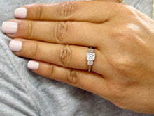 Load image into Gallery viewer, GIA Certifeid Natural Asscher Cut Center And Round Cut And Baguettes Cut Sides 14K Solid White Gold Diamond Engagement Ring Bezel Set 1.30ctw