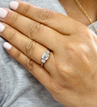 Load image into Gallery viewer, GIA Certifeid Natural Asscher Cut Center And Round Cut And Baguettes Cut Sides 14K Solid White Gold Diamond Engagement Ring Bezel Set 1.30ctw