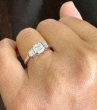 Load image into Gallery viewer, GIA Certifeid Natural Asscher Cut Center And Round Cut And Baguettes Cut Sides 14K Solid White Gold Diamond Engagement Ring Bezel Set 1.30ctw