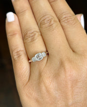Load image into Gallery viewer, GIA Certifeid Natural Asscher Cut Center And Round Cut And Baguettes Cut Sides 14K Solid White Gold Diamond Engagement Ring Bezel Set 1.30ctw