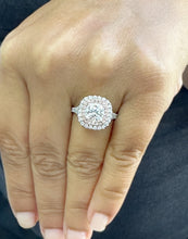 Load image into Gallery viewer, Cushion And Round Cut Diamond Engagement Ring Double Halo IGI Certified Double Halo Women's 14k Solid White And Rose Gold 3.00ct G-VS2