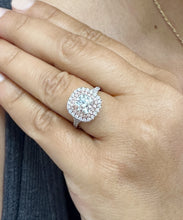 Load image into Gallery viewer, Cushion And Round Cut Diamond Engagement Ring Double Halo IGI Certified Double Halo Women's 14k Solid White And Rose Gold 3.00ct G-VS2