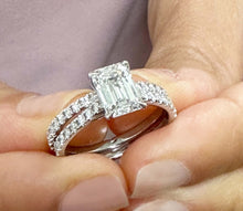 Load image into Gallery viewer, GIA Certified Emerald Cut And Round Cut Natural Diamond Engagement Ring And Matching Band Bridal Set 14k Solid White Gold Wedding Set 2.40ct