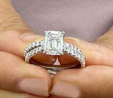 Load image into Gallery viewer, GIA Certified Emerald Cut And Round Cut Natural Diamond Engagement Ring And Matching Band Bridal Set 14k Solid White Gold Wedding Set 2.40ct