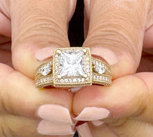 Load image into Gallery viewer, Princess Cut And Round And Marquise Cut Diamond Engagement Ring IGI Certified 14k Solid Yellow Gold Halo Style Wedding Ring 3.25ct G-VS2