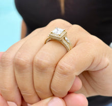 Load image into Gallery viewer, Princess Cut And Round And Marquise Cut Diamond Engagement Ring IGI Certified 14k Solid Yellow Gold Halo Style Wedding Ring 3.25ct G-VS2
