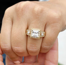 Load image into Gallery viewer, Princess Cut And Round And Marquise Cut Diamond Engagement Ring IGI Certified 14k Solid Yellow Gold Halo Style Wedding Ring 3.25ct G-VS2