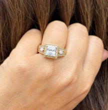 Load image into Gallery viewer, Princess Cut And Round And Marquise Cut Diamond Engagement Ring IGI Certified 14k Solid Yellow Gold Halo Style Wedding Ring 3.25ct G-VS2
