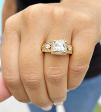 Load image into Gallery viewer, Princess Cut And Round And Marquise Cut Diamond Engagement Ring IGI Certified 14k Solid Yellow Gold Halo Style Wedding Ring 3.25ct G-VS2