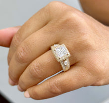 Load image into Gallery viewer, Princess Cut And Round And Marquise Cut Diamond Engagement Ring IGI Certified 14k Solid Yellow Gold Halo Style Wedding Ring 3.25ct G-VS2