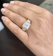 Load image into Gallery viewer, Princess Cut And Round And Marquise Cut Diamond Engagement Ring IGI Certified 14k Solid Yellow Gold Halo Style Wedding Ring 3.25ct G-VS2