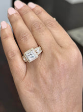 Load image into Gallery viewer, Princess Cut And Round And Marquise Cut Diamond Engagement Ring IGI Certified 14k Solid Yellow Gold Halo Style Wedding Ring 3.25ct G-VS2