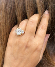 Load image into Gallery viewer, Oval Cut and Round and Half Moon Cut Sides Diamond Engagement Ring IGI Certified Set In 14k Solid Yellow Gold Halo Style Bridal Ring 6.70ctw