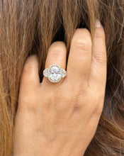 Load image into Gallery viewer, Oval Cut and Round and Half Moon Cut Sides Diamond Engagement Ring IGI Certified Set In 14k Solid Yellow Gold Halo Style Bridal Ring 6.70ctw