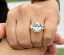 Load image into Gallery viewer, Oval Cut and Round and Half Moon Cut Sides Diamond Engagement Ring IGI Certified Set In 14k Solid Yellow Gold Halo Style Bridal Ring 6.70ctw