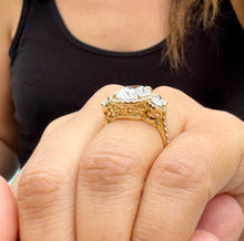 Load image into Gallery viewer, Oval Cut and Round and Half Moon Cut Sides Diamond Engagement Ring IGI Certified Set In 14k Solid Yellow Gold Halo Style Bridal Ring 6.70ctw