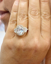 Load image into Gallery viewer, Oval Cut and Round and Half Moon Cut Sides Diamond Engagement Ring IGI Certified Set In 14k Solid Yellow Gold Halo Style Bridal Ring 6.70ctw