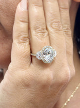 Load image into Gallery viewer, Oval Cut and Round and Half Moon Cut Sides Diamond Engagement Ring IGI Certified Set In 14k Solid Yellow Gold Halo Style Bridal Ring 6.70ctw