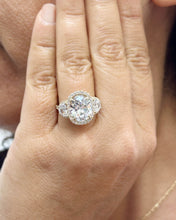 Load image into Gallery viewer, Oval Cut and Round and Half Moon Cut Sides Diamond Engagement Ring IGI Certified Set In 14k Solid Yellow Gold Halo Style Bridal Ring 6.70ctw