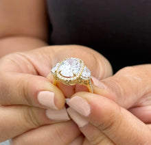 Load image into Gallery viewer, Oval Cut and Round and Half Moon Cut Sides Diamond Engagement Ring IGI Certified Set In 14k Solid Yellow Gold Halo Style Bridal Ring 6.70ctw