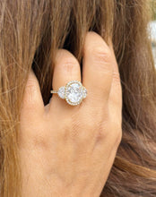 Load image into Gallery viewer, Oval Cut and Round and Half Moon Cut Sides Diamond Engagement Ring IGI Certified Set In 14k Solid Yellow Gold Halo Style Bridal Ring 6.70ctw