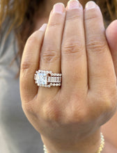 Load image into Gallery viewer, Princess Cut And Emerald Baguettes and Round Cut IGI Certified Engagement Ring And Two Bands 14k Solid Rose Gold Wedding Bridal Set 5.00ctw