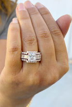 Load image into Gallery viewer, Princess Cut And Emerald Baguettes and Round Cut IGI Certified Engagement Ring And Two Bands 14k Solid Rose Gold Wedding Bridal Set 5.00ctw