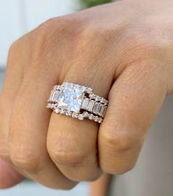 Load image into Gallery viewer, Princess Cut And Emerald Baguettes and Round Cut IGI Certified Engagement Ring And Two Bands 14k Solid Rose Gold Wedding Bridal Set 5.00ctw