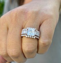Load image into Gallery viewer, Princess Cut And Emerald Baguettes and Round Cut IGI Certified Engagement Ring And Two Bands 14k Solid Rose Gold Wedding Bridal Set 5.00ctw