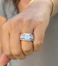 Load image into Gallery viewer, Princess Cut And Emerald Baguettes and Round Cut IGI Certified Engagement Ring And Two Bands 14k Solid Rose Gold Wedding Bridal Set 5.00ctw