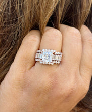 Load image into Gallery viewer, Princess Cut And Emerald Baguettes and Round Cut IGI Certified Engagement Ring And Two Bands 14k Solid Rose Gold Wedding Bridal Set 5.00ctw