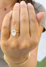 Load image into Gallery viewer, Oval Cut Diamond And Round Sides Engagement Ring IGI Certified 14k Solid Yellow Gold Bridal Ring Wedding Ring Hidden Halo Style 3.15ctw