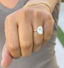 Load image into Gallery viewer, GIA Certified Oval Cut Natural Diamond And Round Sides Engagement Ring 14k Solid Yellow Gold Bridal Ring Wedding Ring Hidden Halo Style 2.15