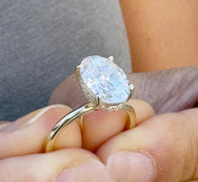 Load image into Gallery viewer, Oval Cut Diamond And Round Sides Engagement Ring IGI Certified 14k Solid Yellow Gold Bridal Ring Wedding Ring Hidden Halo Style 3.15ctw