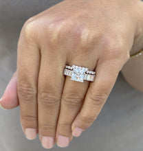 Load image into Gallery viewer, Princess Cut And Emerald Baguettes and Round Cut IGI Certified Engagement Ring And Bands 14k Solid Rose Gold Wedding Bridal Set 4.25ctw