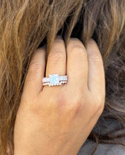 Load image into Gallery viewer, Princess Cut And Emerald Baguettes and Round Cut IGI Certified Engagement Ring And Bands 14k Solid Rose Gold Wedding Bridal Set 4.25ctw