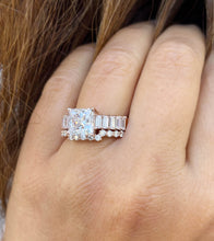 Load image into Gallery viewer, Princess Cut And Emerald Baguettes and Round Cut IGI Certified Engagement Ring And Bands 14k Solid Rose Gold Wedding Bridal Set 4.25ctw