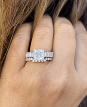 Load image into Gallery viewer, Princess Cut And Emerald Baguettes and Round Cut IGI Certified Engagement Ring And Bands 14k Solid Rose Gold Wedding Bridal Set 4.25ctw